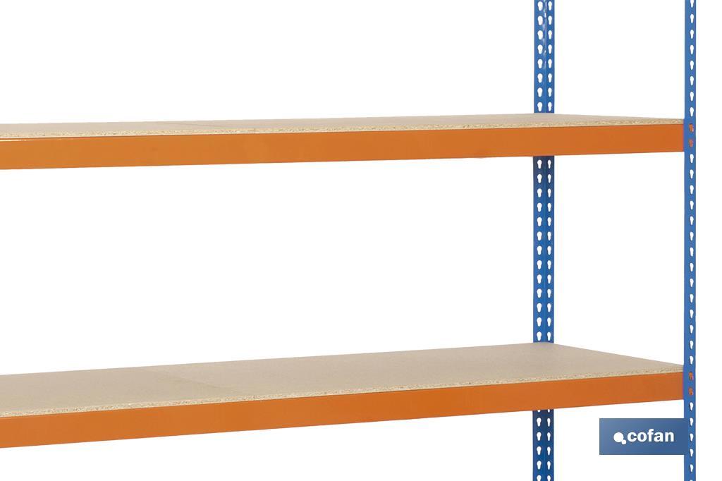 Estantería de acero de media carga | Color azul y naranja | Con 4 baldas de madera | Disponible en diferentes medidas - Cofan
