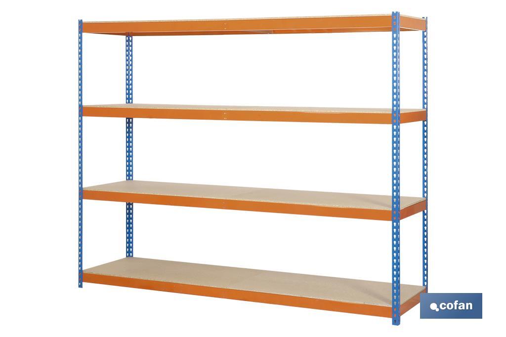 Steel shelving unit | Blue and orange | Available with 4 wooden tiers | Available in different sizes - Cofan