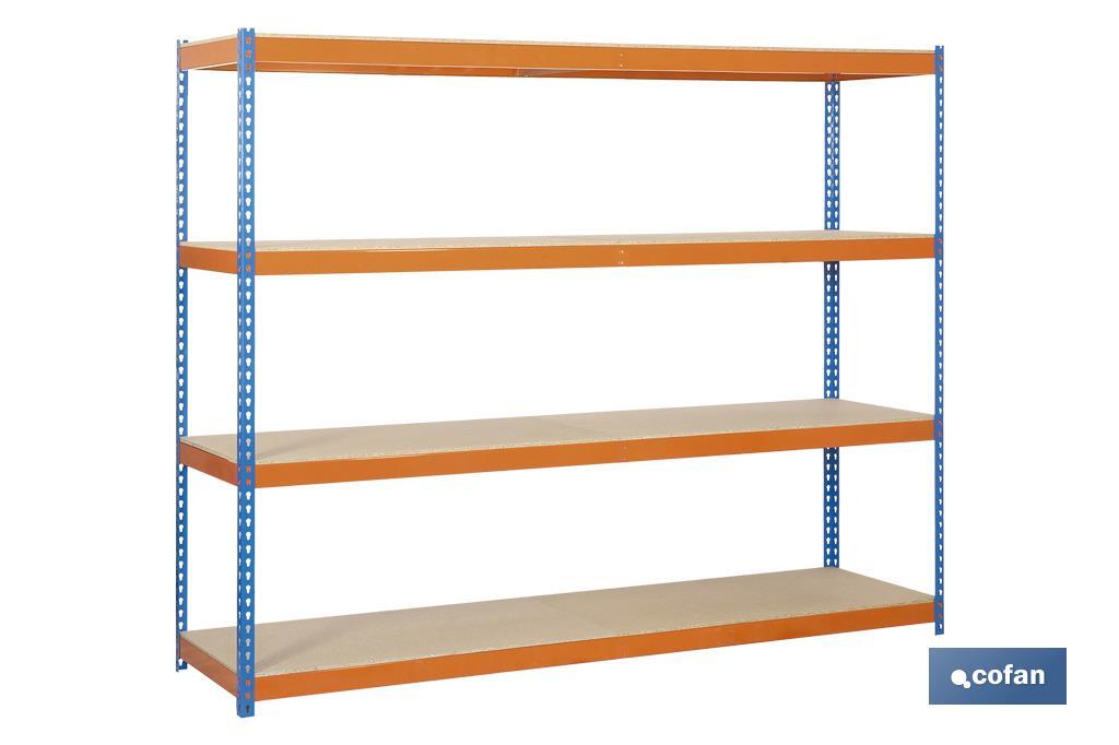 Steel shelving unit | Blue and orange | Available with 4 wooden tiers | Available in different sizes - Cofan