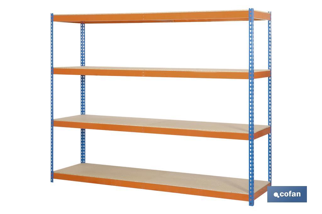 Steel shelving unit | Blue and orange | Available with 4 wooden tiers | Available in different sizes - Cofan
