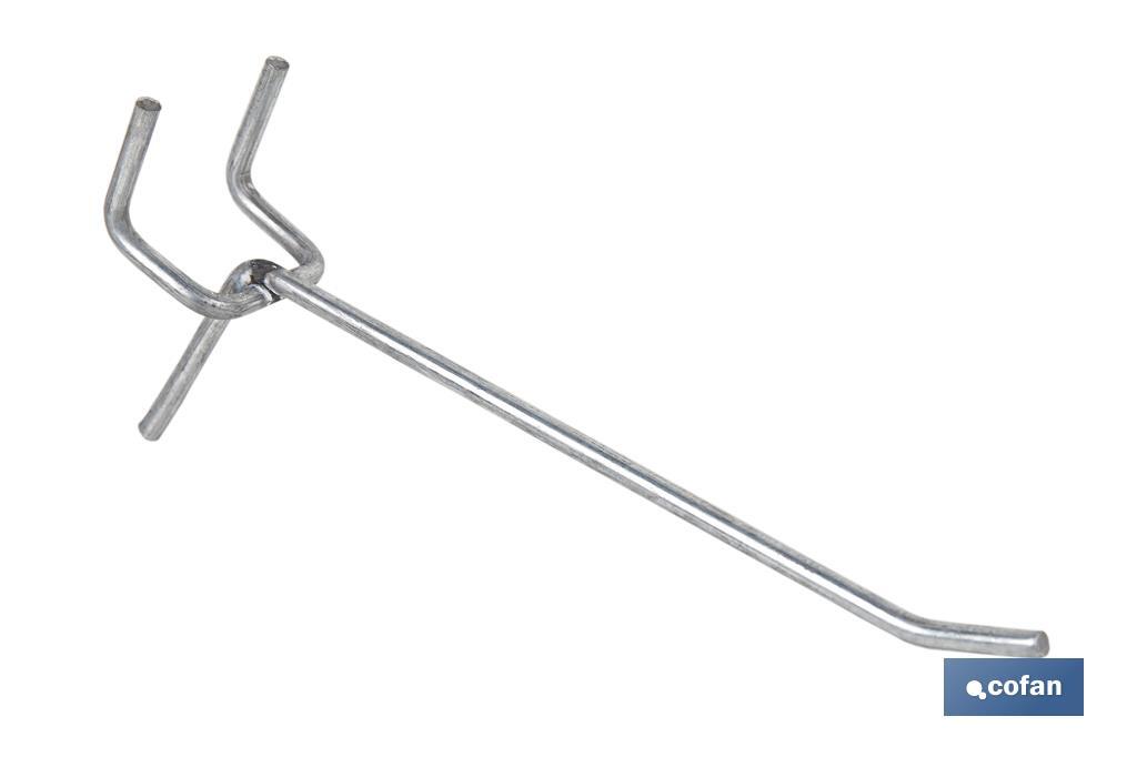 Set of 8 double hooks | Suitable for perforated tool panel | Material: zinc-plated steel - Cofan