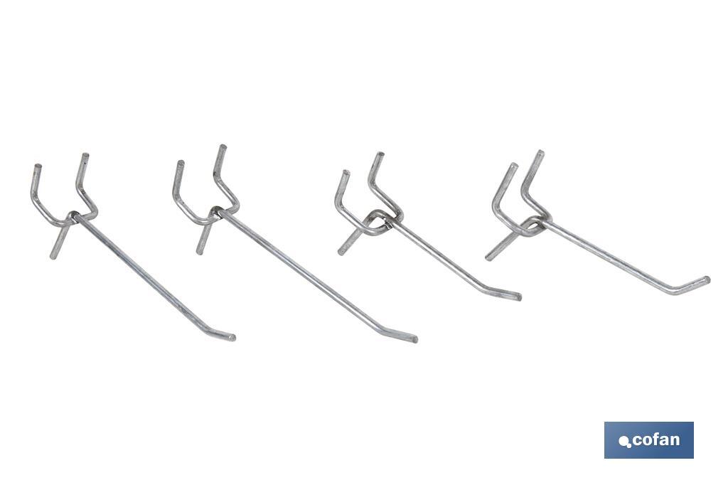 Set of 8 double hooks | Suitable for perforated tool panel | Material: zinc-plated steel - Cofan