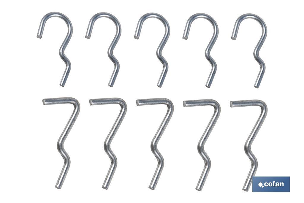 Set of 10 single pegboard hooks | Suitable for perforate tool panels | Available in various sizes | Material: Zinc-plated steel - Cofan