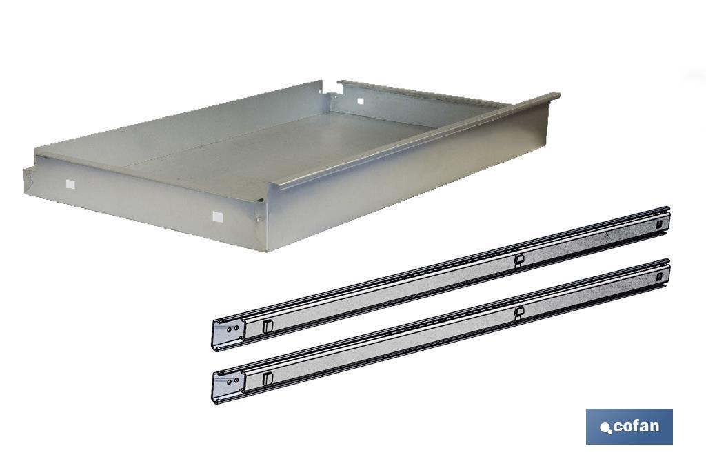 Galvanised steel drawer | Suitable for workbenches | Telescopic runners included | Size: 11 x 107.5 x 59cm - Cofan