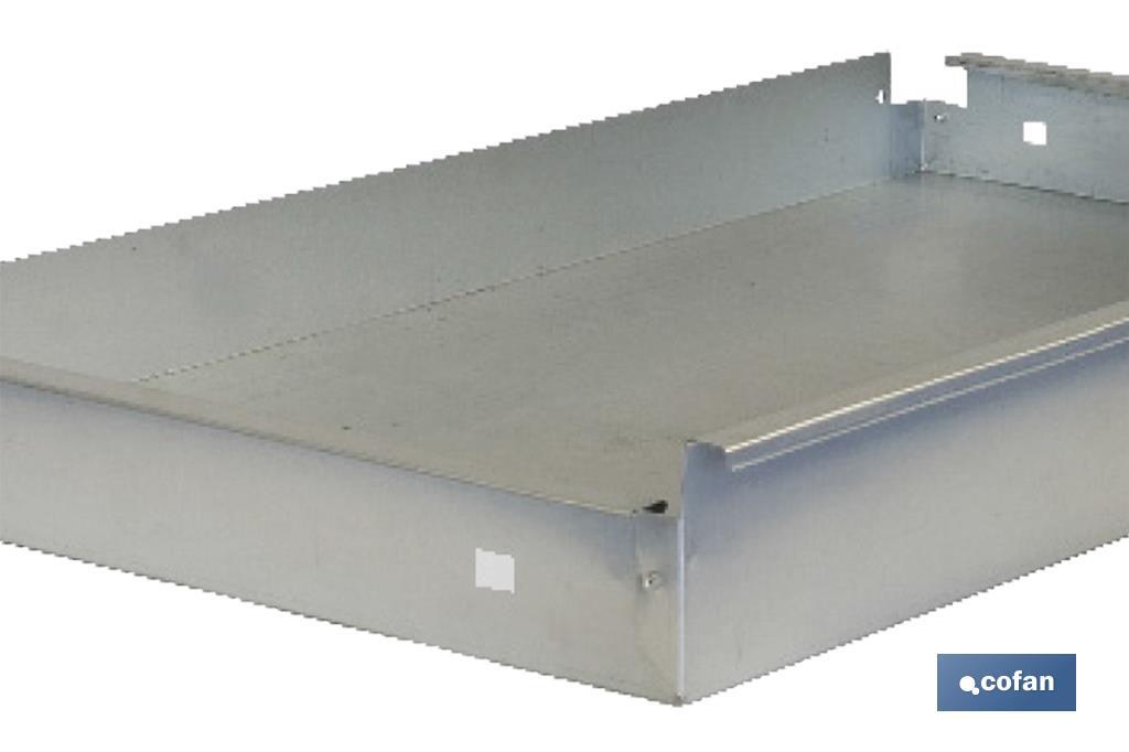 Cajón de acero galvanizado | Adecuado para bancos de trabajo | Incluye guías telescópicas | Medidas: 11 x 107,5 x 59 cm - Cofan