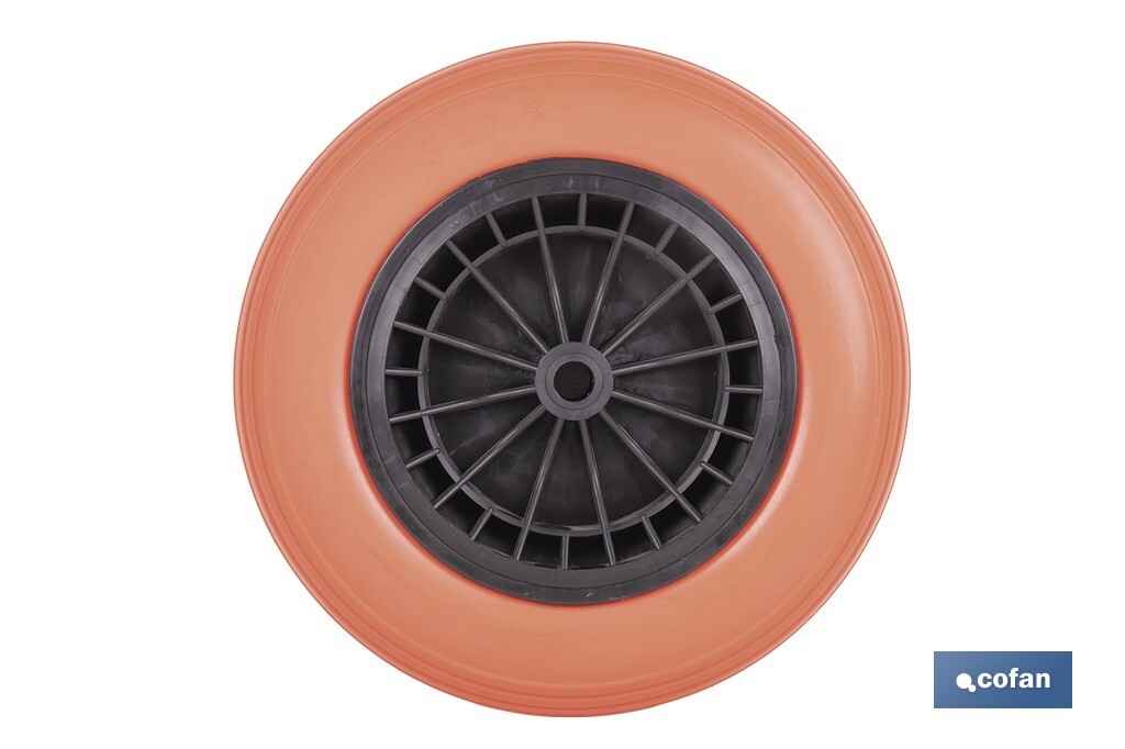 Rueda para carretilla de obra con rodamiento | Fabricada con llanta de ABS impinchable | Para pesos de hasta 120 kg - Cofan