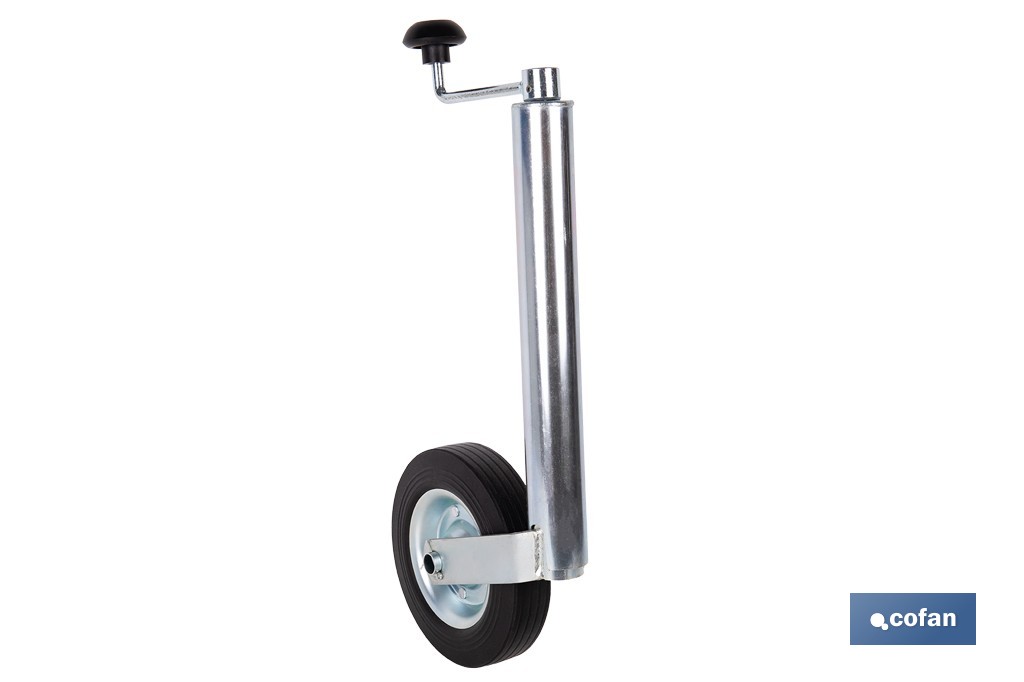 Rueda Jockey de remolque 48 mm | Caucho sólido 200 x 50 mm y acero galvanizado con altura regulable - Cofan