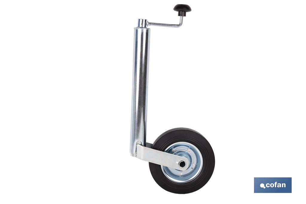 Rueda Jockey de remolque 48 mm | Caucho sólido 200 x 50 mm y acero galvanizado con altura regulable - Cofan