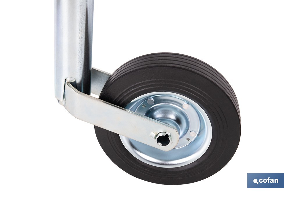 Rueda Jockey de remolque 48 mm | Caucho sólido 200 x 50 mm y acero galvanizado con altura regulable - Cofan