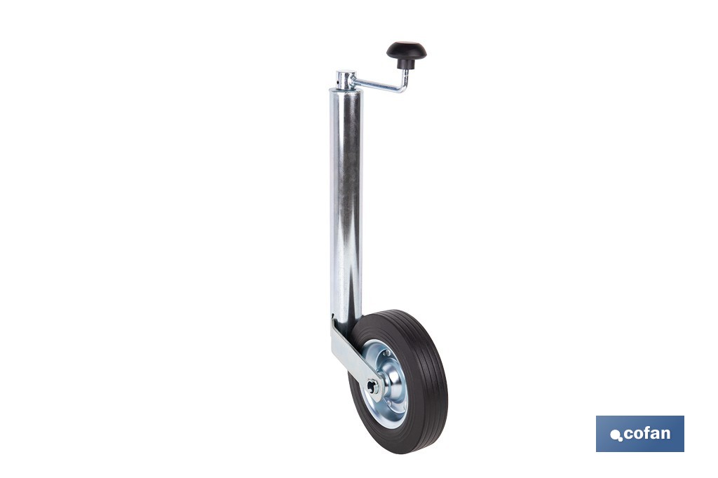 Rueda Jockey de remolque 48 mm | Caucho sólido 200 x 50 mm y acero galvanizado con altura regulable - Cofan
