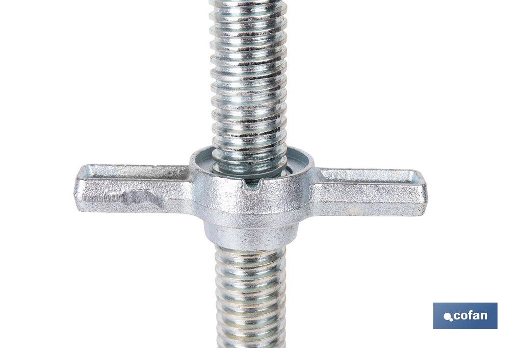 Base niveladora para andamio tubular | Husillo roscado de acero galvanizado 3,4 × 50 cm y placa 15 × 15 cm - Cofan