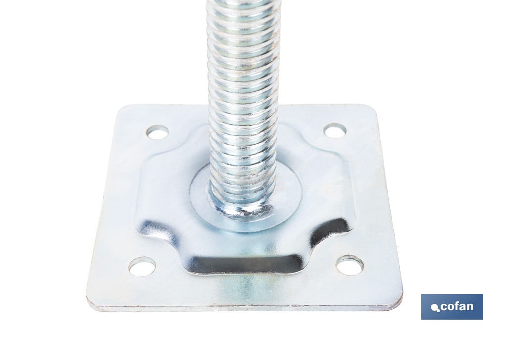 Base niveladora para andamio tubular | Husillo roscado de acero galvanizado 3,4 × 50 cm y placa 15 × 15 cm - Cofan