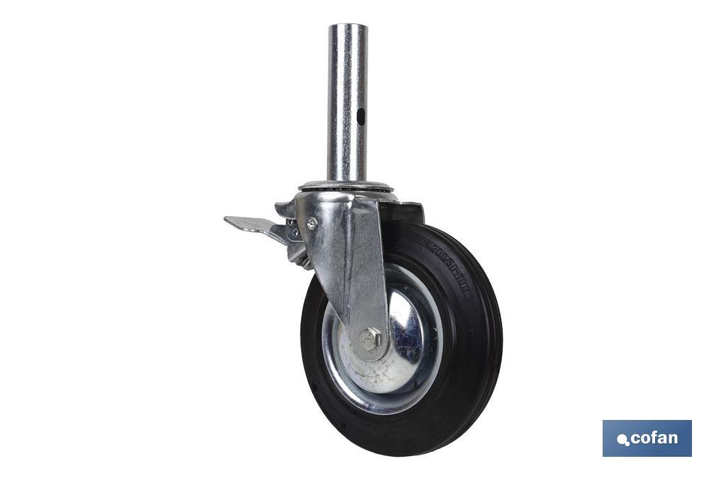 Rueda giratoria de andamio macho con freno | Medidas 200 x 46 mm | Tubo macho de Ø 46mm - Cofan