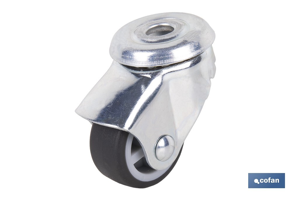 Rueda de goma gris para tornillo pasante | Diámetros desde 30 mm hasta 75 mm | Para pesos desde 25 kg hasta 45 kg - Cofan