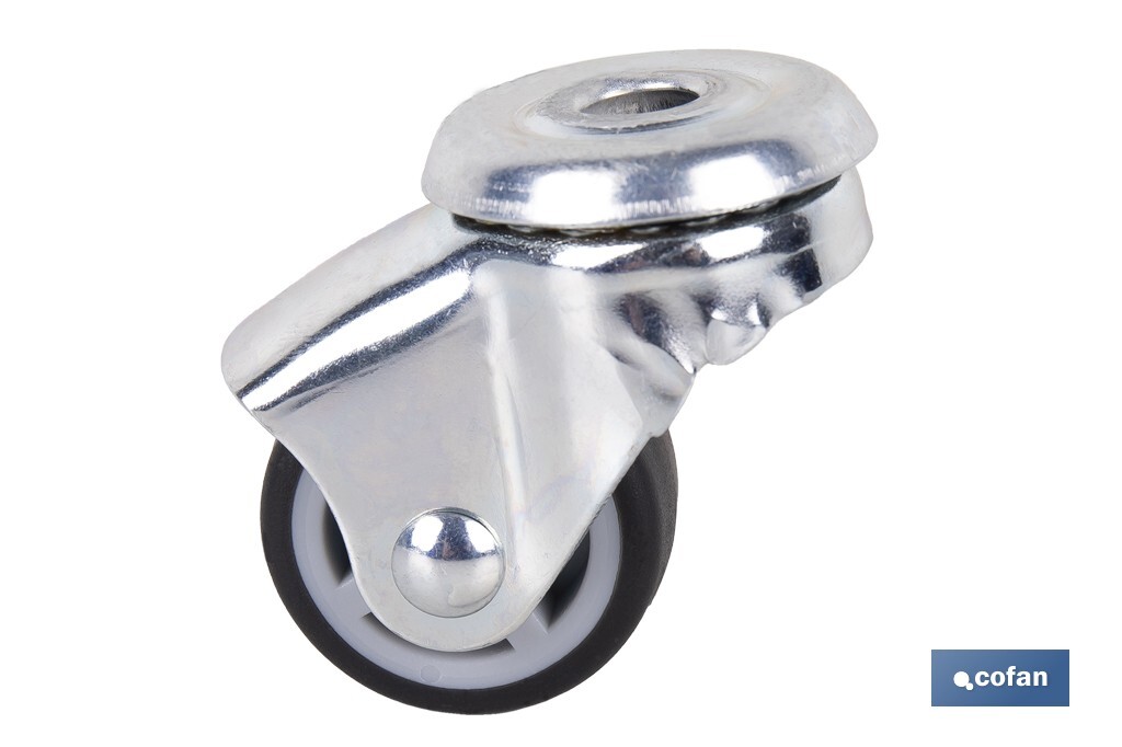 Rueda de goma gris para tornillo pasante | Diámetros desde 30 mm hasta 75 mm | Para pesos desde 25 kg hasta 45 kg - Cofan