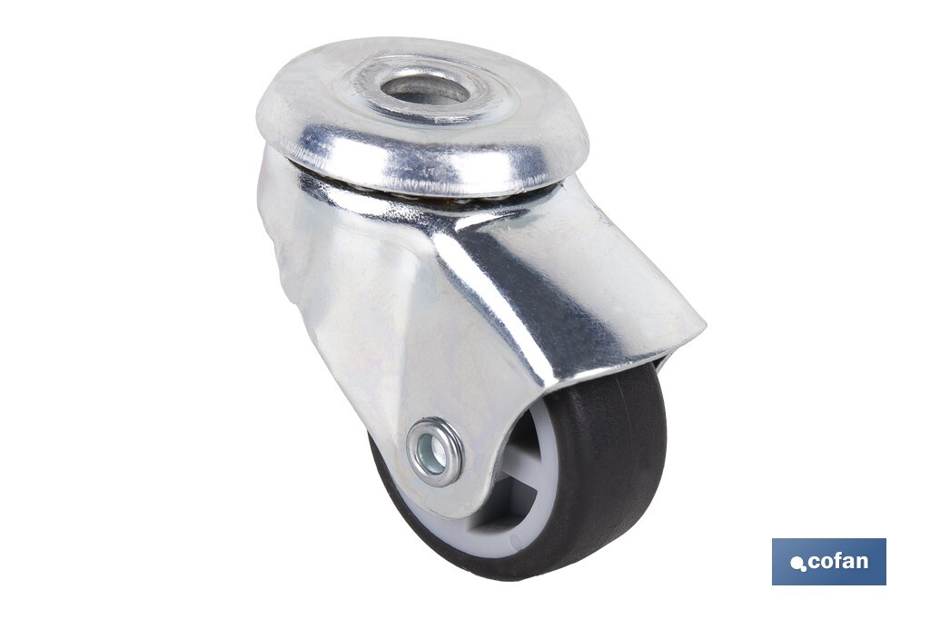 Rueda de goma gris para tornillo pasante | Diámetros desde 30 mm hasta 75 mm | Para pesos desde 25 kg hasta 45 kg - Cofan