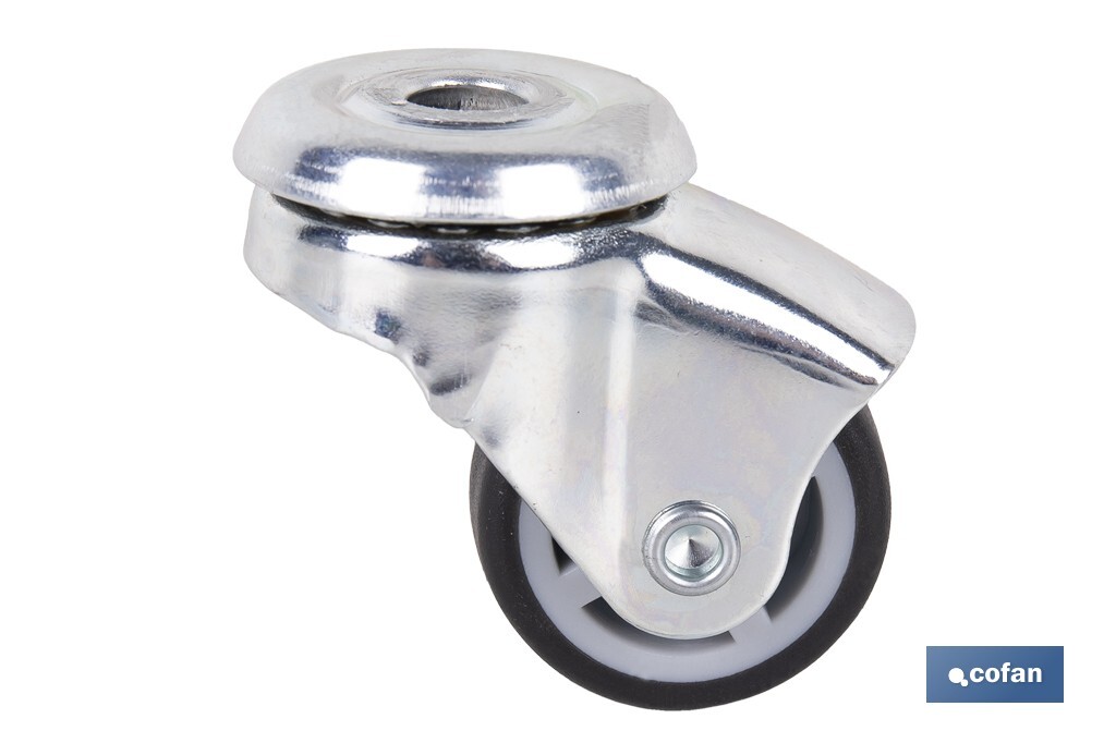 Rueda de goma gris para tornillo pasante | Diámetros desde 30 mm hasta 75 mm | Para pesos desde 25 kg hasta 45 kg - Cofan