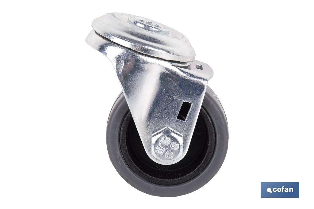 Rueda de goma gris para tornillo pasante | Diámetros desde 30 mm hasta 75 mm | Para pesos desde 25 kg hasta 45 kg - Cofan