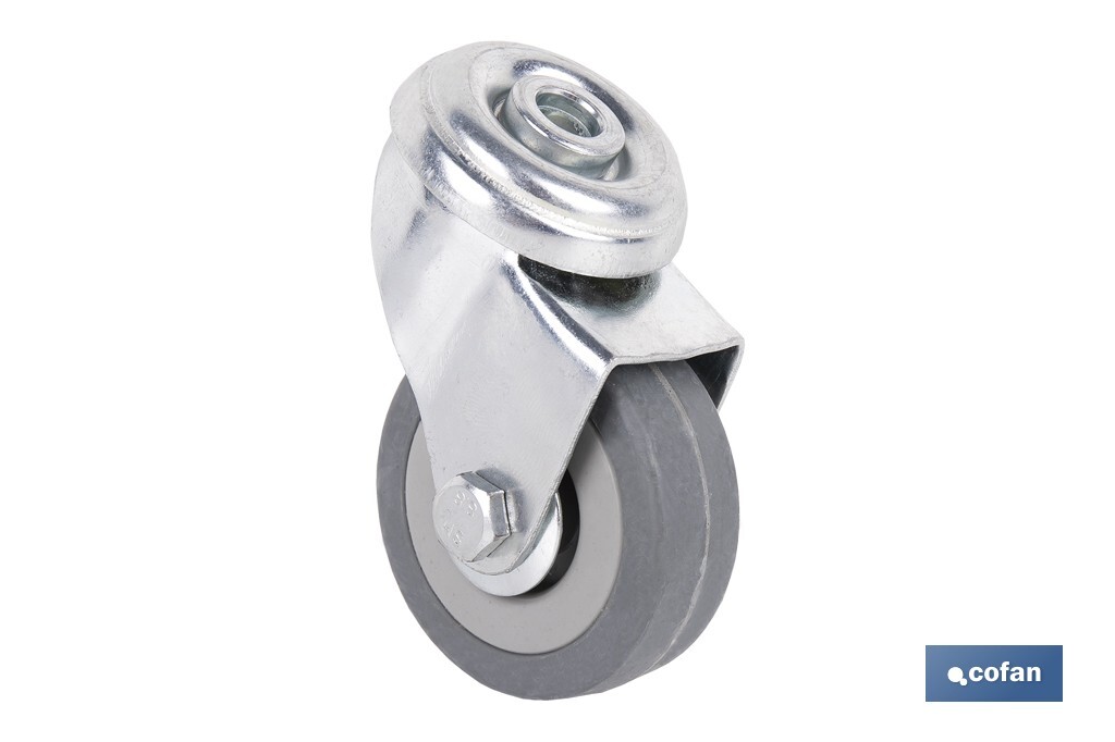 Rueda de goma gris para tornillo pasante | Diámetros desde 30 mm hasta 75 mm | Para pesos desde 25 kg hasta 45 kg - Cofan