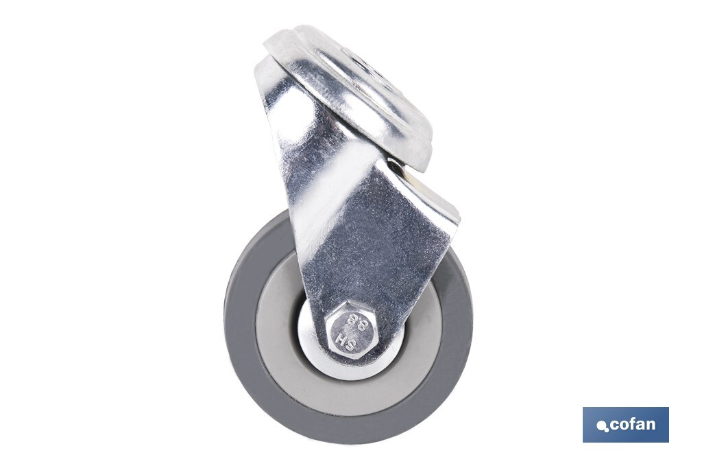 Rueda de goma gris para tornillo pasante | Diámetros desde 30 mm hasta 75 mm | Para pesos desde 25 kg hasta 45 kg - Cofan