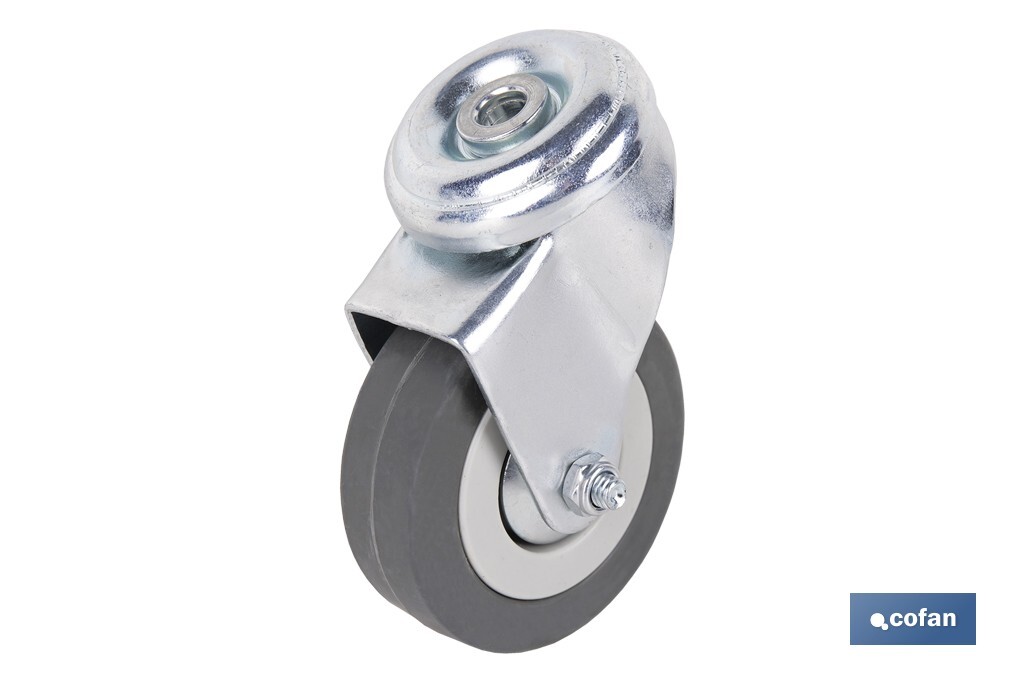 Rueda de goma gris para tornillo pasante | Diámetros desde 30 mm hasta 75 mm | Para pesos desde 25 kg hasta 45 kg - Cofan