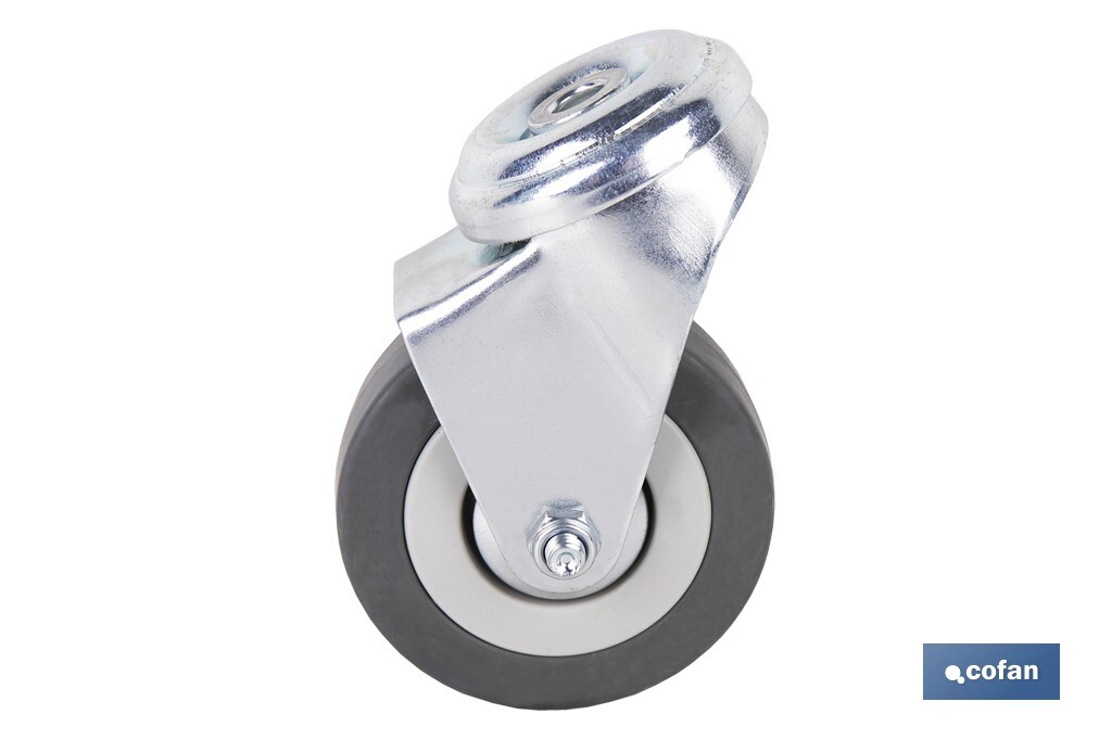 Rueda de goma gris para tornillo pasante | Diámetros desde 30 mm hasta 75 mm | Para pesos desde 25 kg hasta 45 kg - Cofan