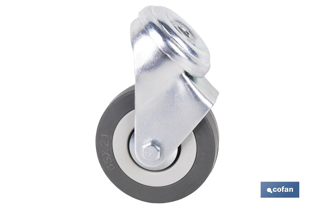Rueda de goma gris para tornillo pasante | Diámetros desde 30 mm hasta 75 mm | Para pesos desde 25 kg hasta 45 kg - Cofan