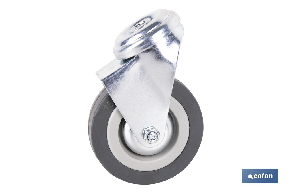 Rueda de goma gris para tornillo pasante | Diámetros desde 30 mm hasta 75 mm | Para pesos desde 25 kg hasta 45 kg - Cofan