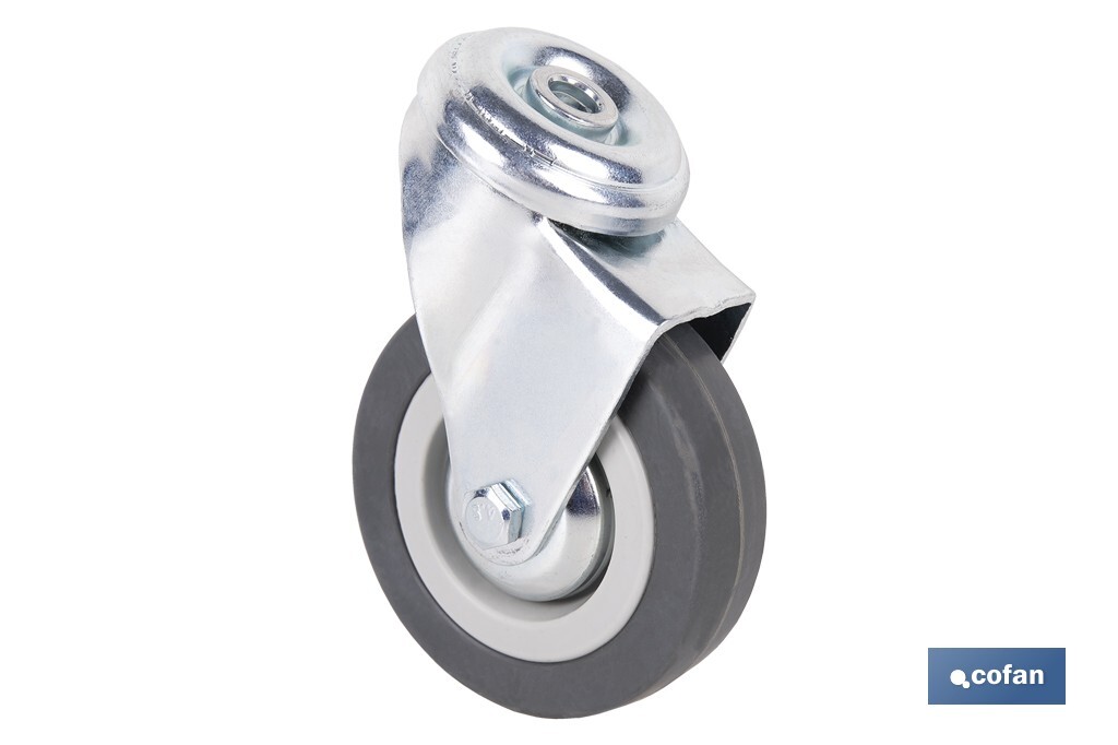 Rueda de goma gris para tornillo pasante | Diámetros desde 30 mm hasta 75 mm | Para pesos desde 25 kg hasta 45 kg - Cofan