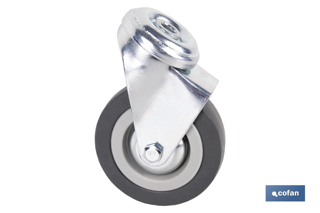 Rueda de goma gris para tornillo pasante | Diámetros desde 30 mm hasta 75 mm | Para pesos desde 25 kg hasta 45 kg - Cofan
