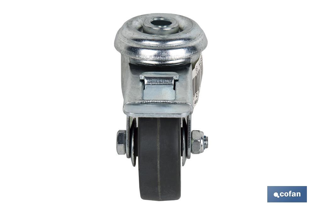 Rueda de goma gris para tornillo pasante y con freno | Diámetros desde 30mm hasta 75 mm | Para pesos desde 25 kg hasta 45 kg - Cofan