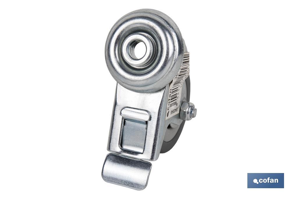Rueda de goma gris para tornillo pasante y con freno | Diámetros desde 30mm hasta 75 mm | Para pesos desde 25 kg hasta 45 kg - Cofan