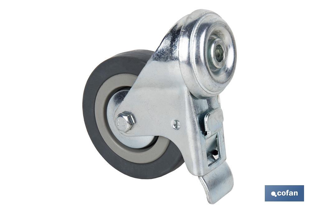 Rueda de goma gris para tornillo pasante y con freno | Diámetros desde 30mm hasta 75 mm | Para pesos desde 25 kg hasta 45 kg - Cofan