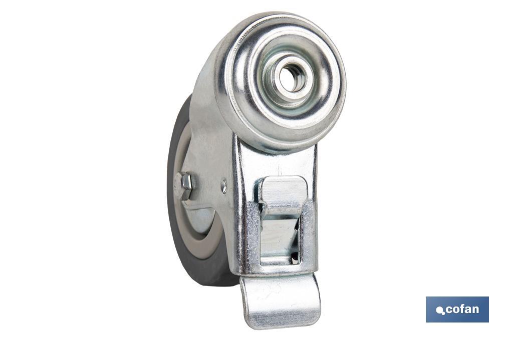 Rueda de goma gris para tornillo pasante y con freno | Diámetros desde 30mm hasta 75 mm | Para pesos desde 25 kg hasta 45 kg - Cofan