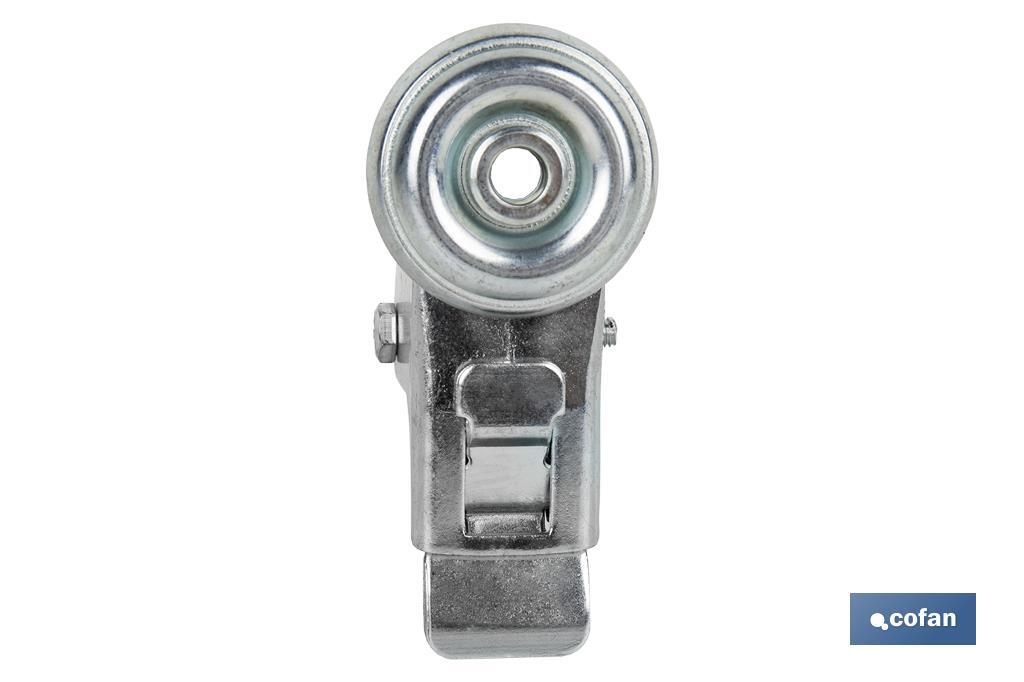 Rueda de goma gris con freno de metal para tornillo pasante | Diámetros desde 50 mm hasta 75 mm | Para pesos desde 36 kg hasta 45 kg - Cofan