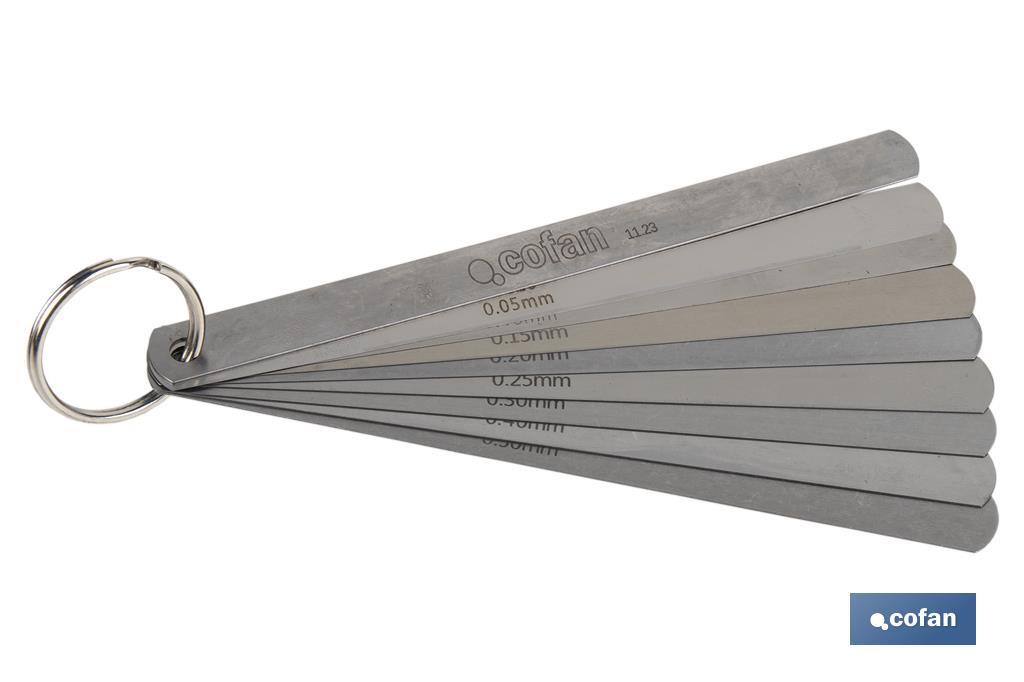 Galgas de espesores con 8 y 18 hojas | Medidor de espesores | Con medidas de espesor desde 0.05 mm hasta 1,0 mm - Cofan