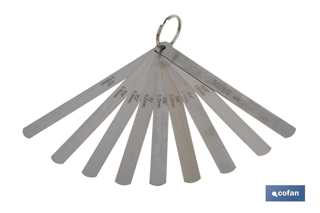 Galgas de espesores con 8 y 18 hojas | Medidor de espesores | Con medidas de espesor desde 0.05 mm hasta 1,0 mm - Cofan