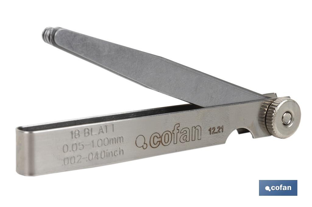 Feeler gauge 18 blades | Gap measuring tool | Available thicknesses from 0.002 to 0.040mm - Cofan