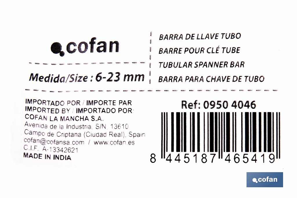 Barra para llaves de tubo | Fabricada en acero cromo-vanadio | Disponible en 6-23 mm y 10-28 mm - Cofan