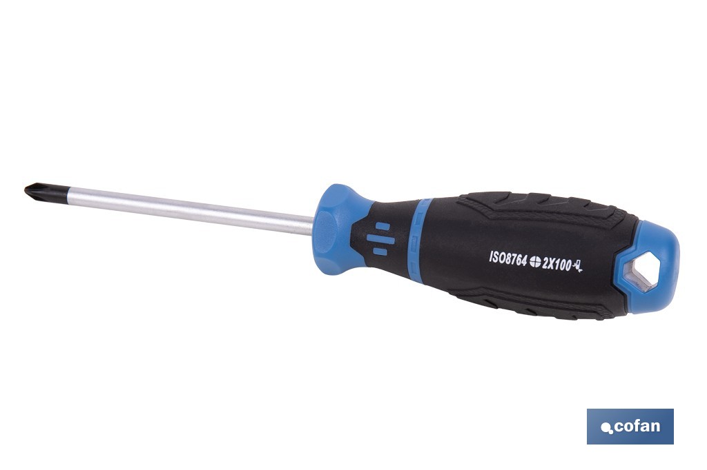 Destornillador Phillips DIN ISO 8764-1 modelo Gripforce | Punta magnética y mango antideslizante | Disponible en diferentes tamaños - Cofan