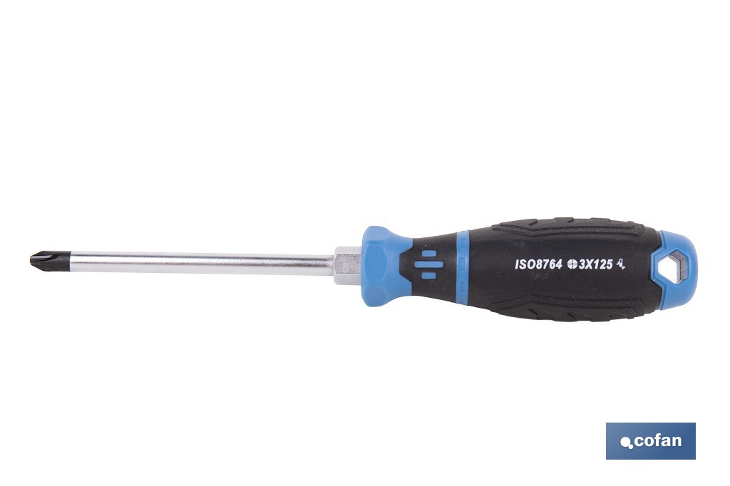 Destornillador Phillips con hexágono DIN ISO 8764-1 modelo Gripforce | Punta magnética y mango antideslizante | Disponible en diferentes tamaños - Cofan