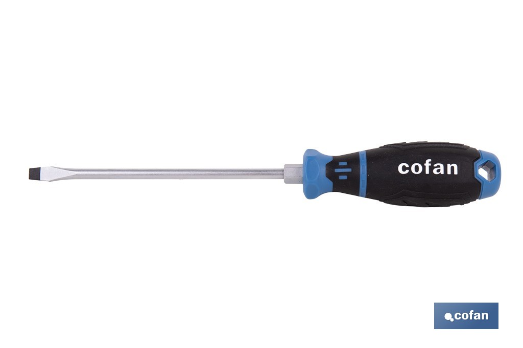Destornillador plano con hexágono DIN 5265 modelo Gripforce | Punta magnética y mango antideslizante | Disponible en diferentes tamaños - Cofan