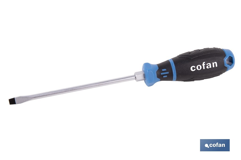 Destornillador plano con hexágono DIN 5265 modelo Gripforce | Punta magnética y mango antideslizante | Disponible en diferentes tamaños - Cofan
