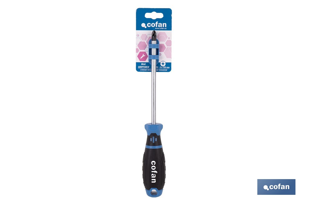 Destornillador Pozidriv modelo Gripforce | Punta magnética y mango antideslizante | Disponible en diferentes tamaños - Cofan