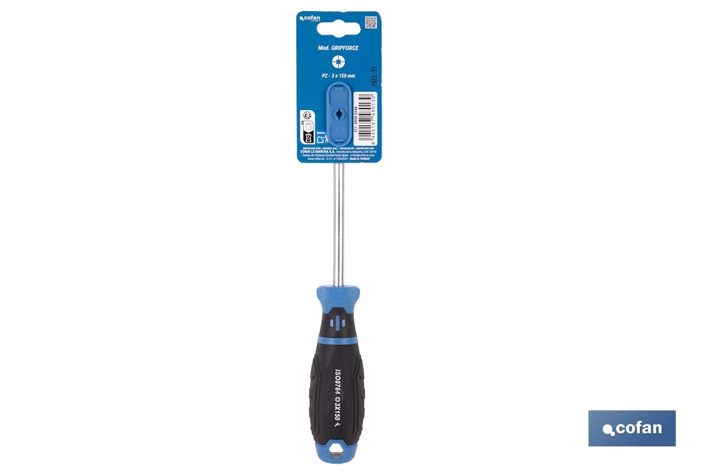 Destornillador Pozidriv modelo Gripforce | Punta magnética y mango antideslizante | Disponible en diferentes tamaños - Cofan