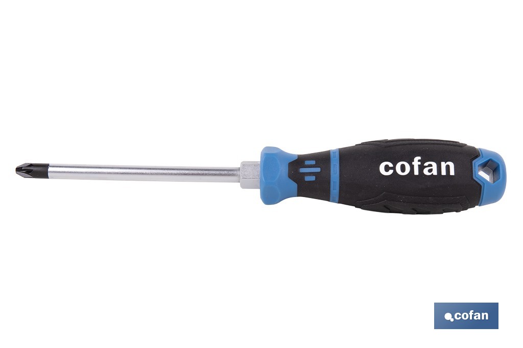 Destornillador Pozidriv con hexágono modelo Gripforce | Punta magnética y mango antideslizante | Disponible en diferentes tamaños - Cofan