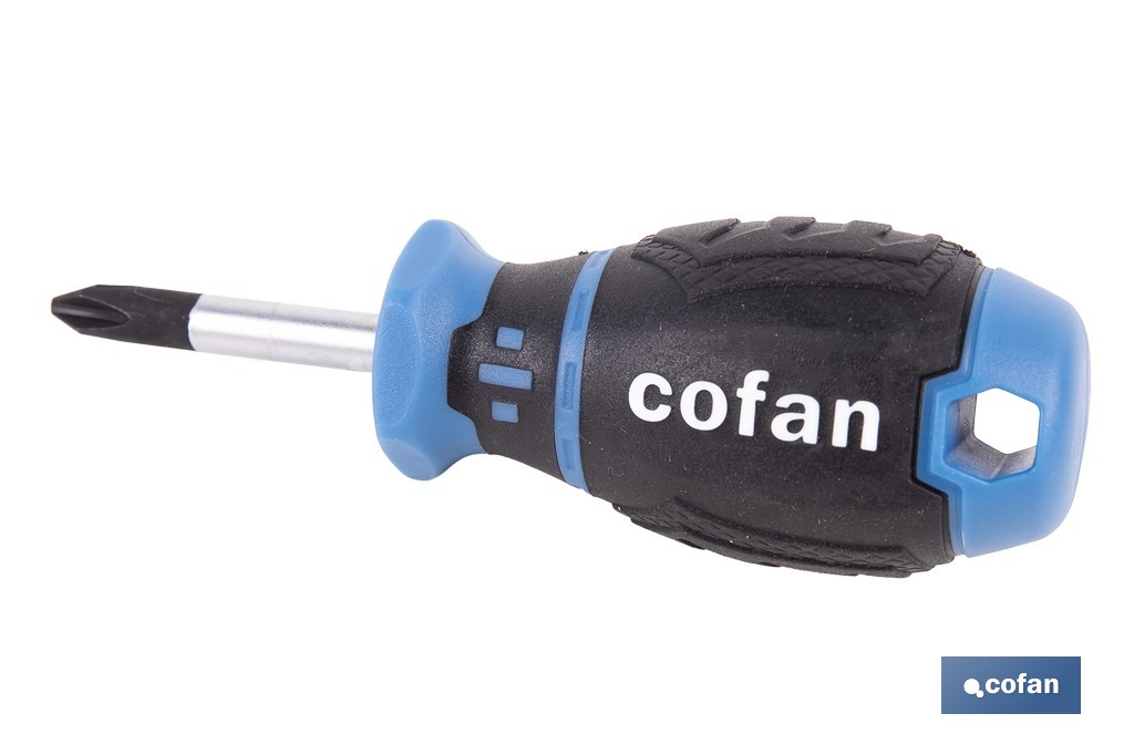 Destornillador corto de carrocero de Phillips, Pozidrive y plano. - Cofan