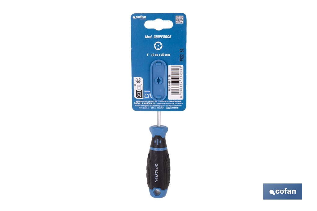 Destornillador Torx inviolable modelo Gripforce | Punta magnética y mango antideslizante | Disponible en diferentes tamaños - Cofan