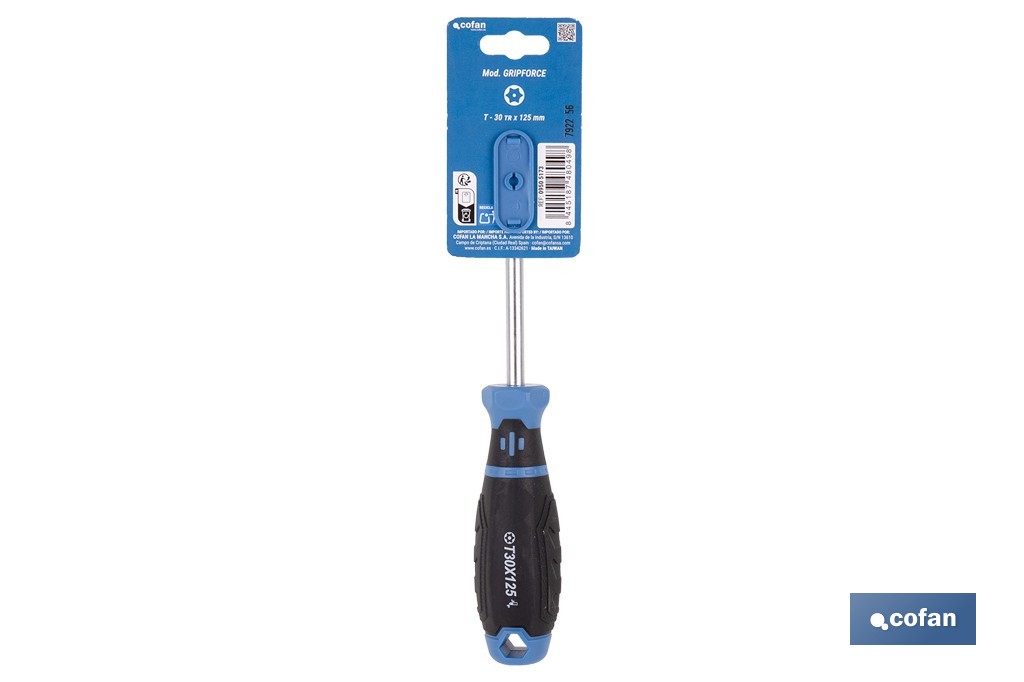 Destornillador Torx inviolable modelo Gripforce | Punta magnética y mango antideslizante | Disponible en diferentes tamaños - Cofan