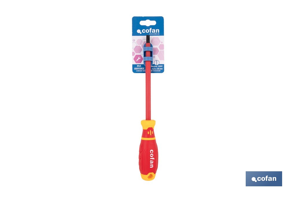 Destornillador plano aislado modelo Gripforce | Conforme a IEC 60900 y GS | Disponible en diferentes tamaños - Cofan